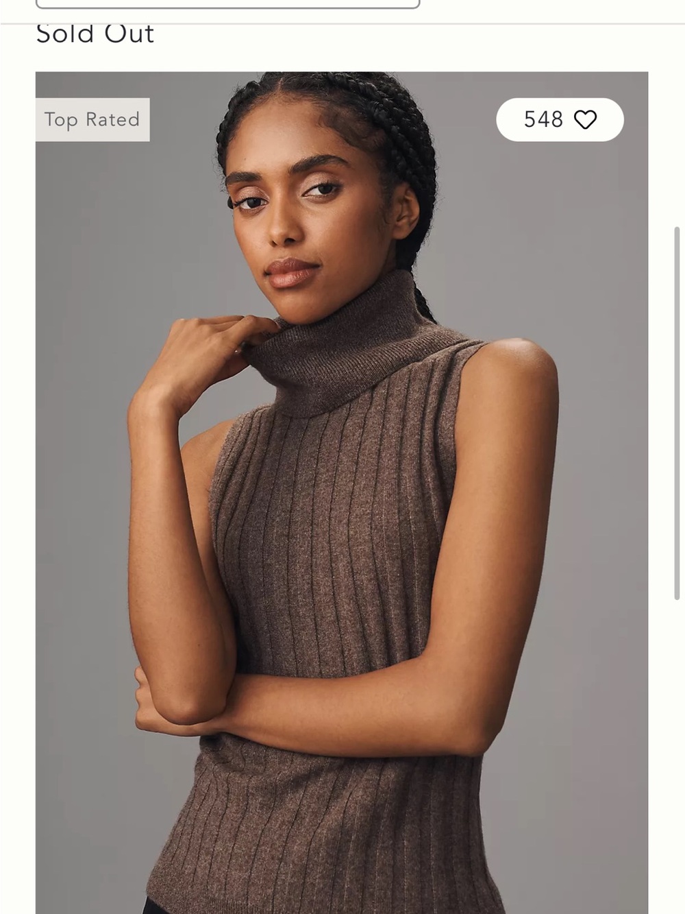 Reformation Sleeveless Ribbed Turtleneck Sweater Vest - Brown